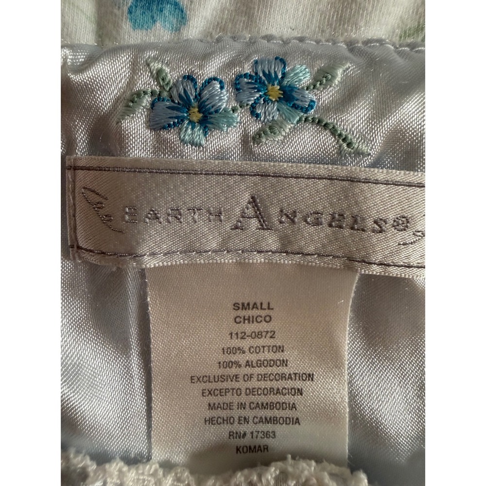 Earth Angels Womens Blue Floral Cotton Lace Trim Sleep Dress Nightgown Small - Picture 3 of 13